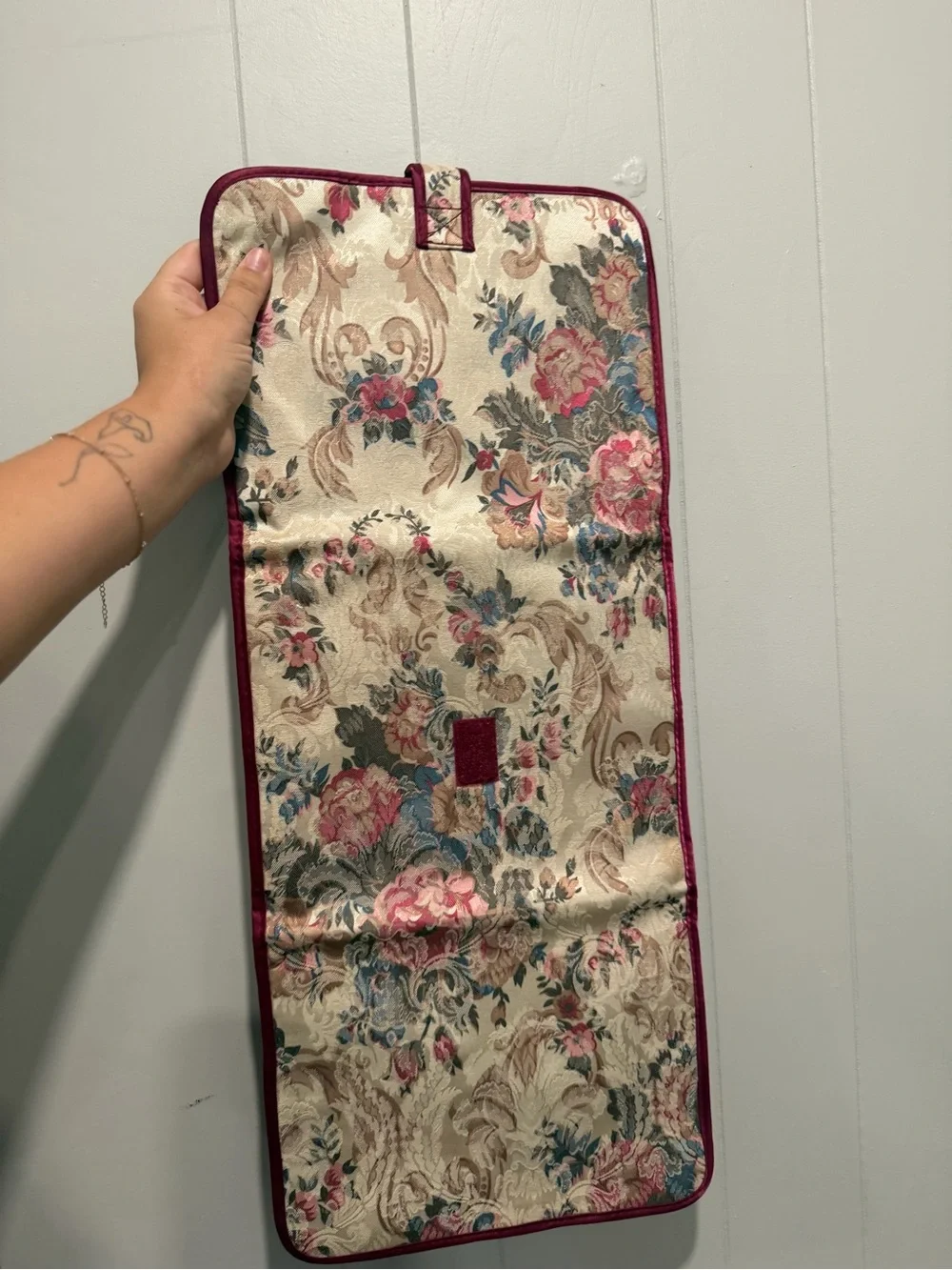 Floral Makeup Organizer Pouch with Burgundy Trim
